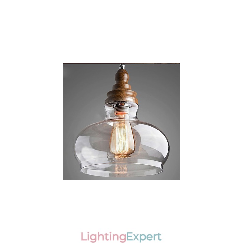 Vintage Style Wooden Crystal Pendant Light (Dia 24cm)