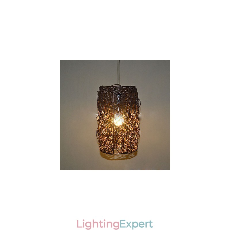 Modern Rural Cany Art Woven Rattan Single Head Droplight Lamp