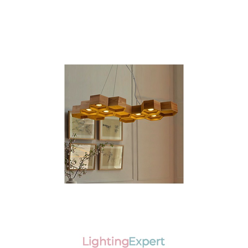 Designer Art Individuality Chandelier Simple Honeycomb Wood Lamps